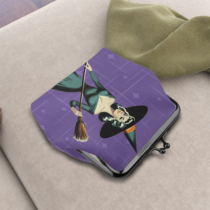 Mid Century Modern Vintage Pin Up Witch Purple Teal Halloween Coin Purse - Mid Century Modern Gal