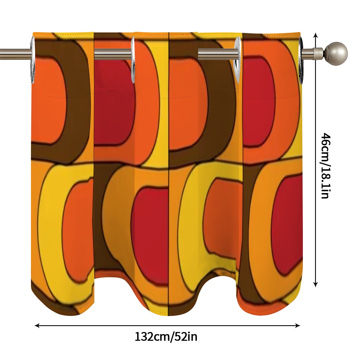 Retro Kitschy Mod Orange Yellow Brown Red 70s Designed Valance Curtains - Mid Century Modern Gal