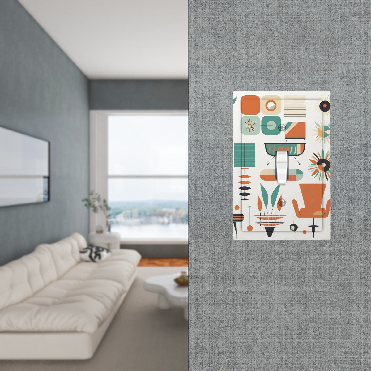 Mid Century Modern White, Orange Teal Modern Switch Cover 1-Gang 1 Toggle - Mid Century Modern Gal