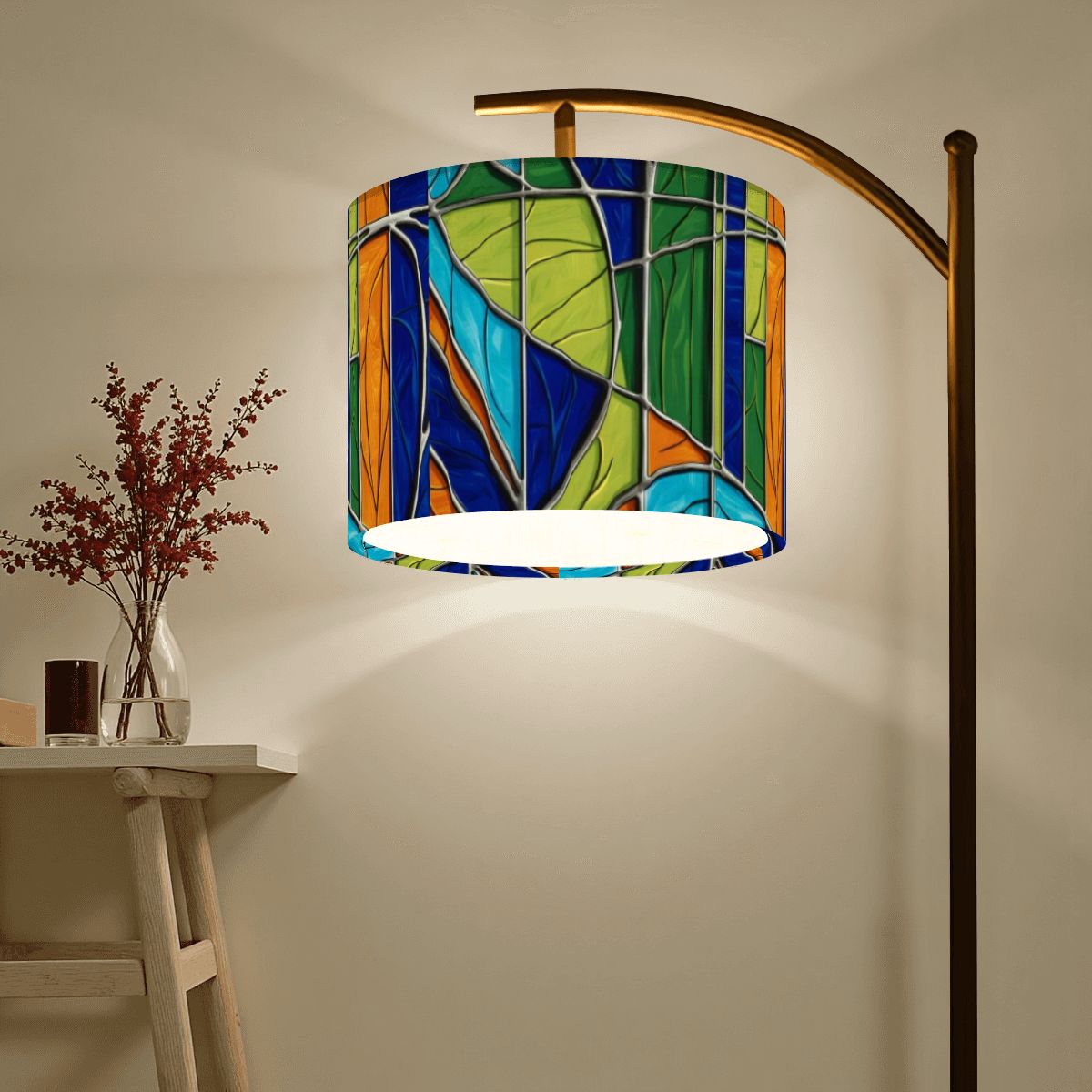 Mid Century Modern Arc Floor Lamp, Green Blue,Orange Purple Faux Glass Designed - Mid Century Modern Gal