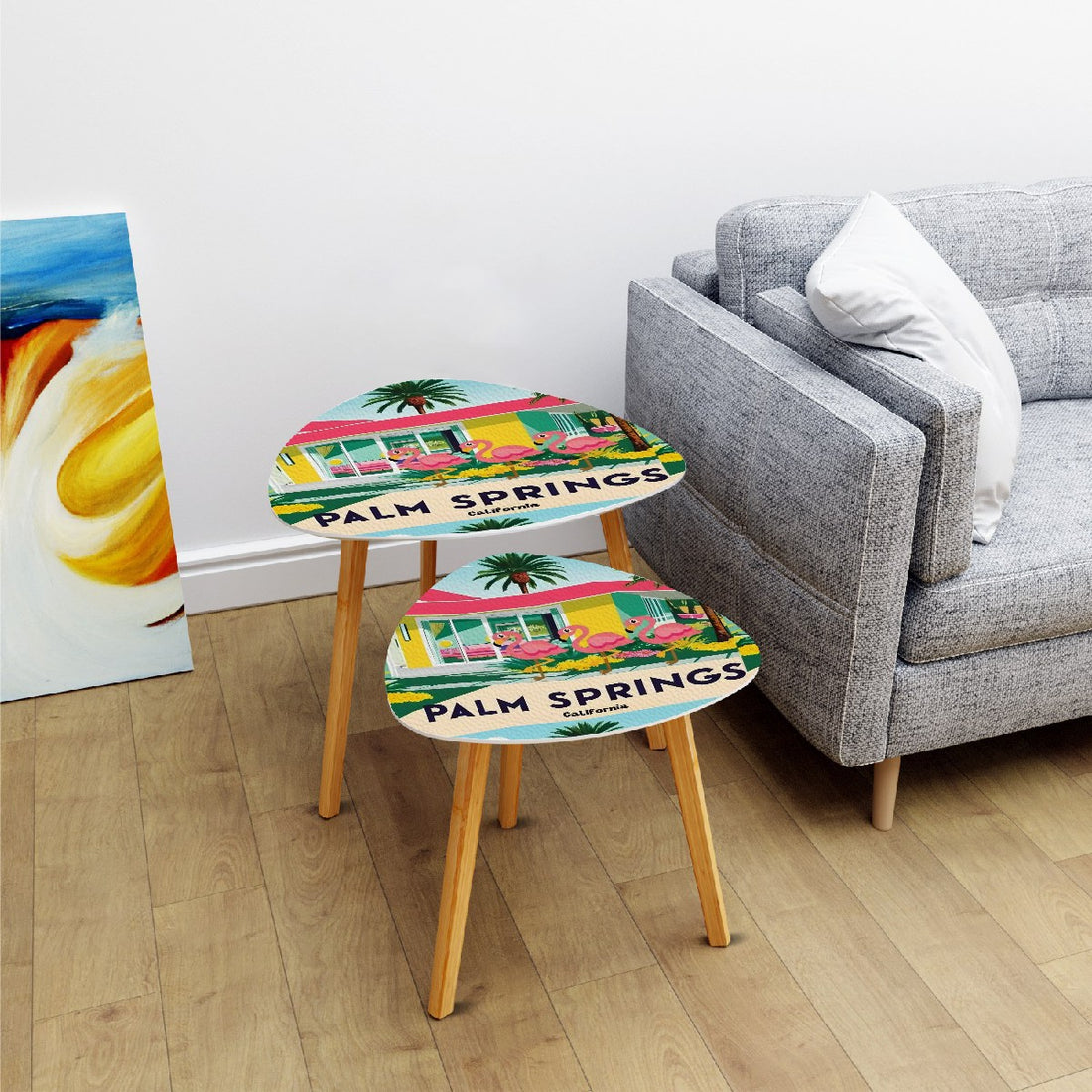 Mid Century Modern Palm Springs California Kitschy Flamingos Mod Cocktail Nesting Tables - Mid Century Modern Gal