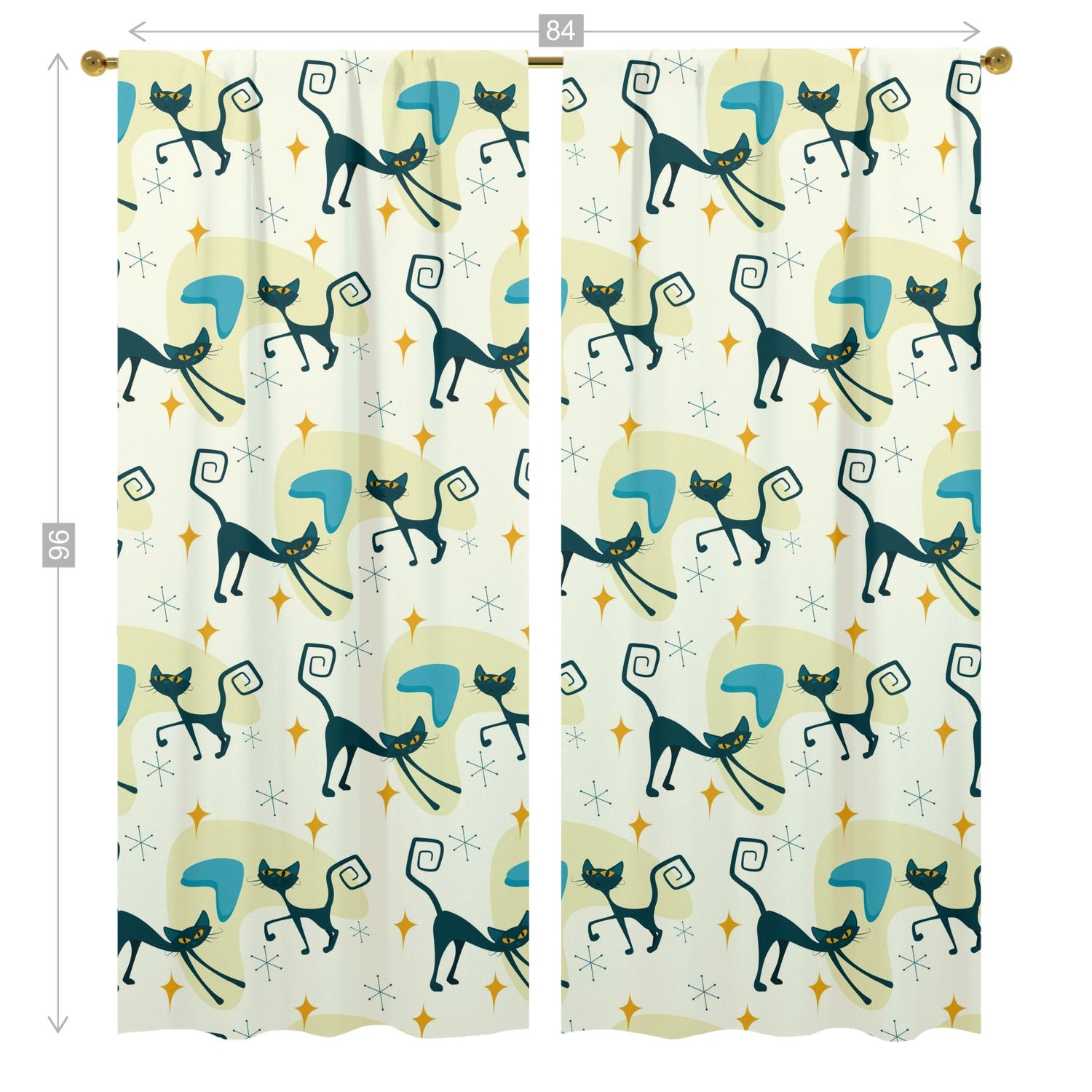 Atomic Cat Mid Century Modern Window Curtains (two panels)