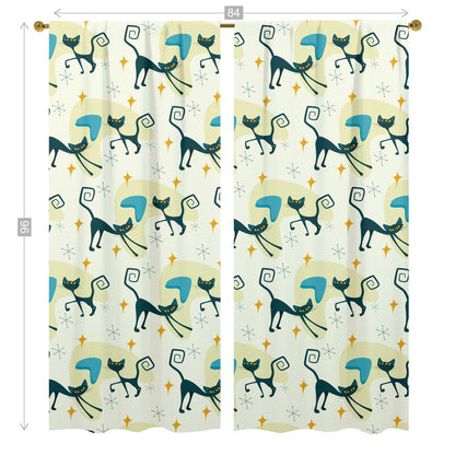 Atomic Cat Mid Century Modern Window Curtains (two panels)