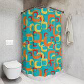 Mid Century Modern, Aqua Blue, Orange, Yellow, Red, Geometric, Retro, MCM Shower Curtains - Mid Century Modern Gal