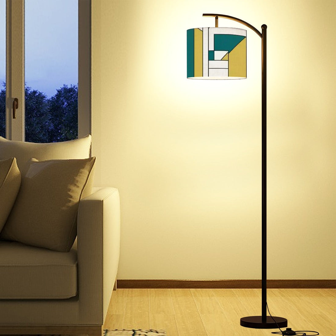 Bauhaus Designed Geometric Green, Teal Mid Century Modern Arc Floor Lamp - Mid Century Modern Gal