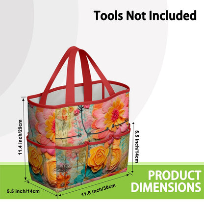 Bohemian Retro Flower, Faux Pressed Floral Mod Garden Tool Bag