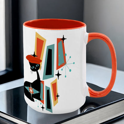 Atomic Cat Mid Century Modern Coffee Mug With Geometric Design