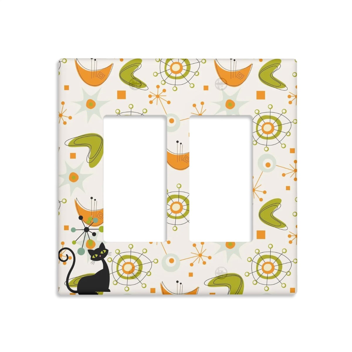 Mid Century Modern Atomic Cat Boomerang And Starburst Green, Orange Switch Cover 2-Gang 2 Decorator