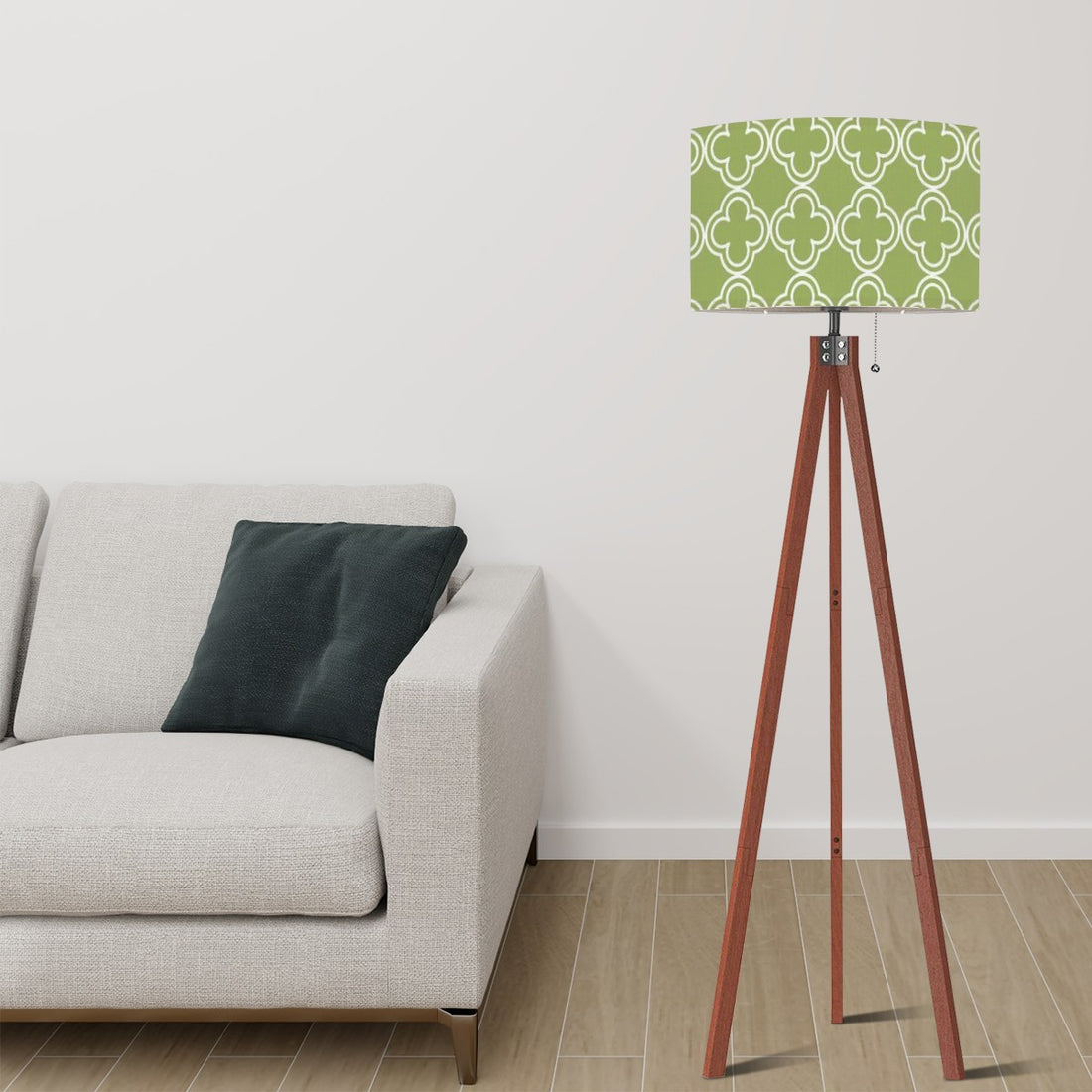 Mid Century Modern Green Geometrics, Retro Tripod Floor Lamp - Mid Century Modern Gal