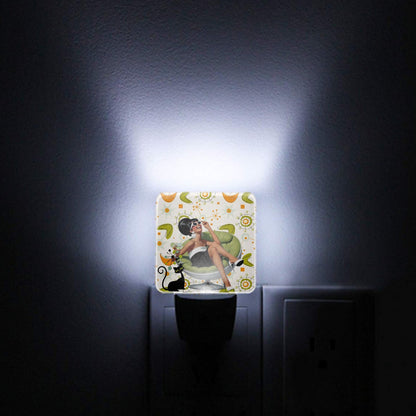 Mid Mod 60s Gal, Martini Lover, Atomic Cat Orange Green Starburst LED Night Light Set of 2 - Mid Century Modern Gal