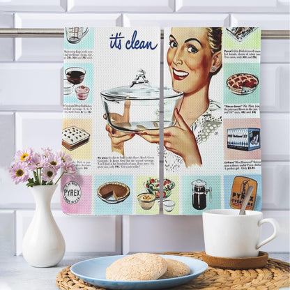 Retro Pyrex Vintage Ad Kitschy Kitchen Towel Set - Mid Century Modern Gal
