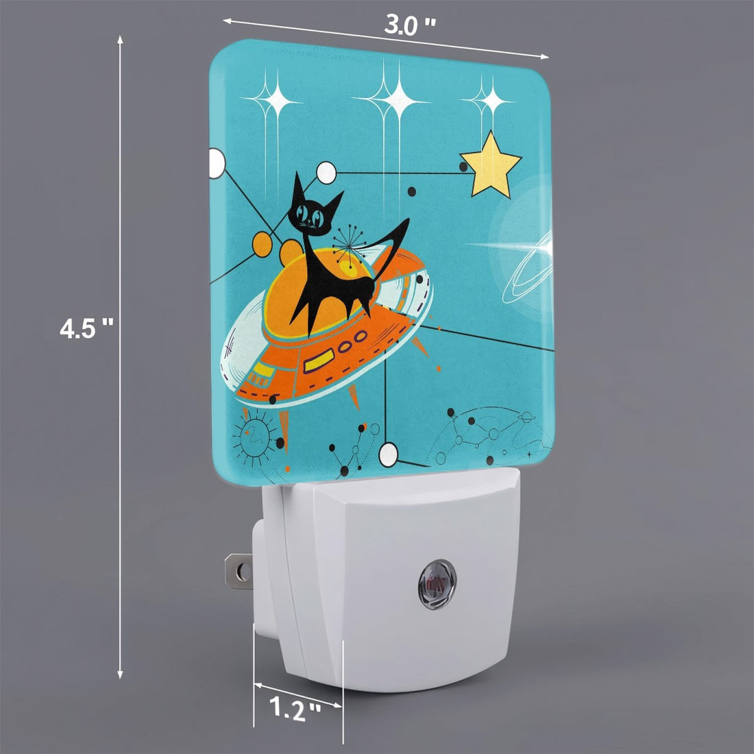 Atomic Space Cat Mid Century Modern Quirky Cute MCM LED Night Light Set of 2