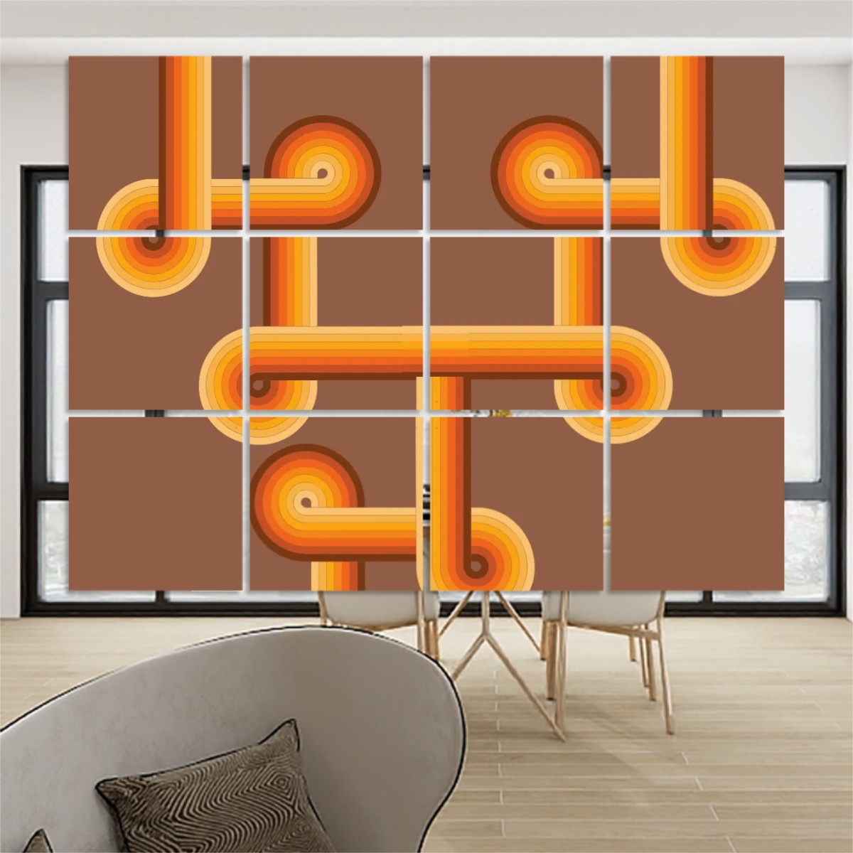 Retro Style Mod 70s Orange, Brown Mid Mod Room Divider - Mid Century Modern Gal