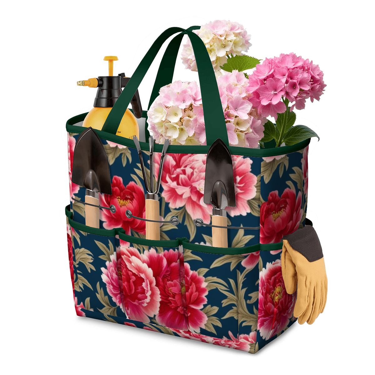 Modern Chinoiserie Royal Blue, Pink Red Floral Garden Tool Bag - Mid Century Modern Gal