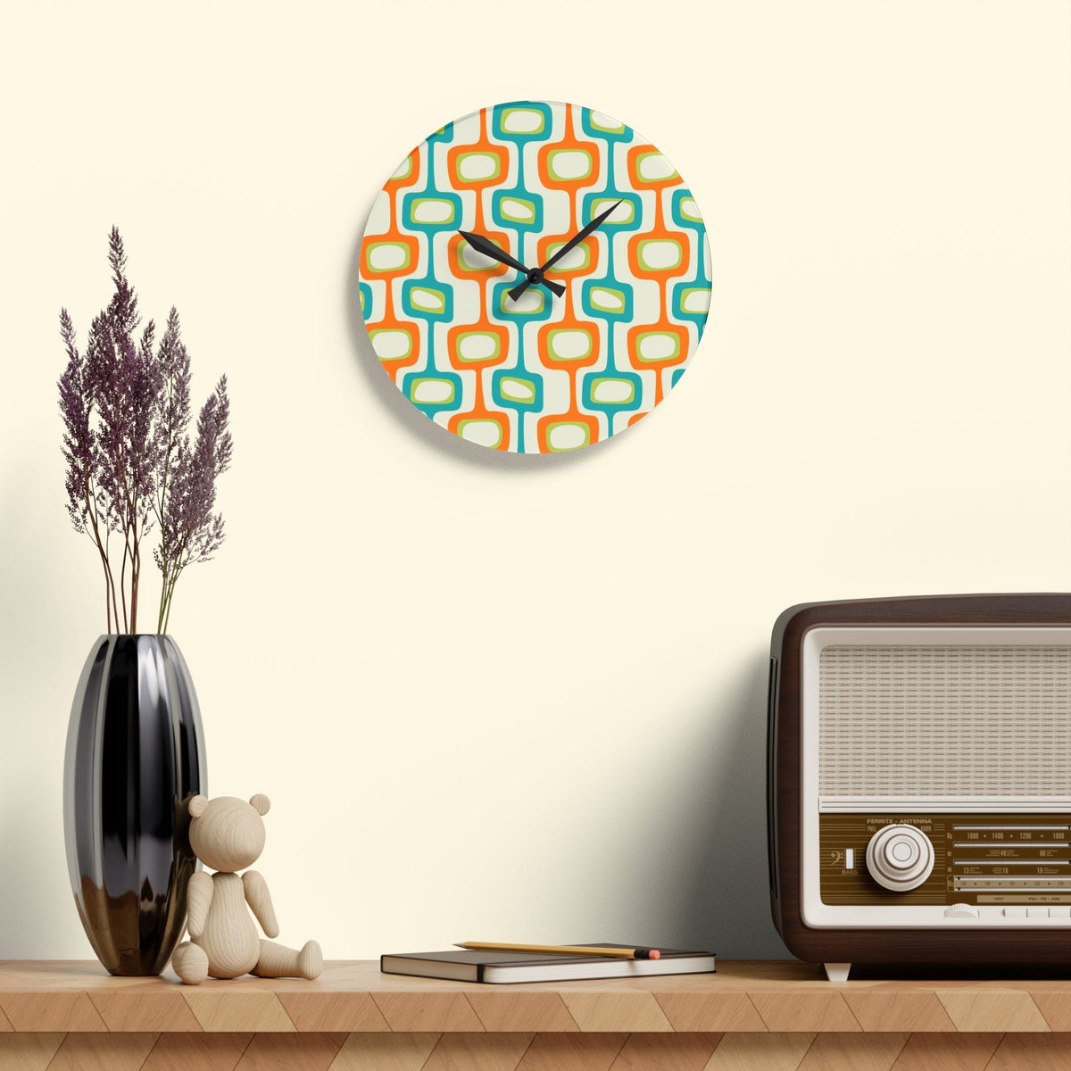 Mid Century Modern Atomic Googie Design Acrylic Wall Clock Home Decor 10.75'' × 10.75'' (Round)