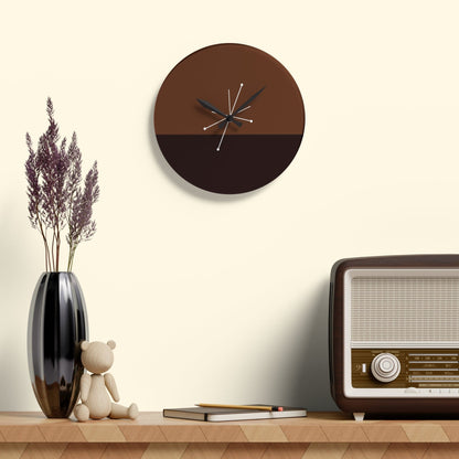 Mid Century Modern, Minimalist Black, Brown, MCM Acrylic Wall Clock Home Decor 10.75&