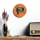 Mid Century Modern Wall Clock, Atomic Kitschy Cat, Orange Groovy Retro Acrylic Wall Clock Home Decor 10.75& Mid Century Modern Gal