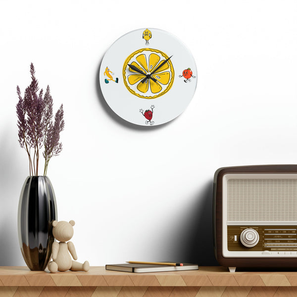 Retro Kitschy Fruit, Cute Mod Kitchen Acrylic Wall Clock