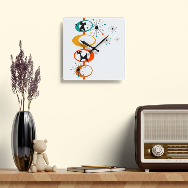 Atomic Space Cat, Mid Century Modern, Retro Cool Acrylic Wall Clock