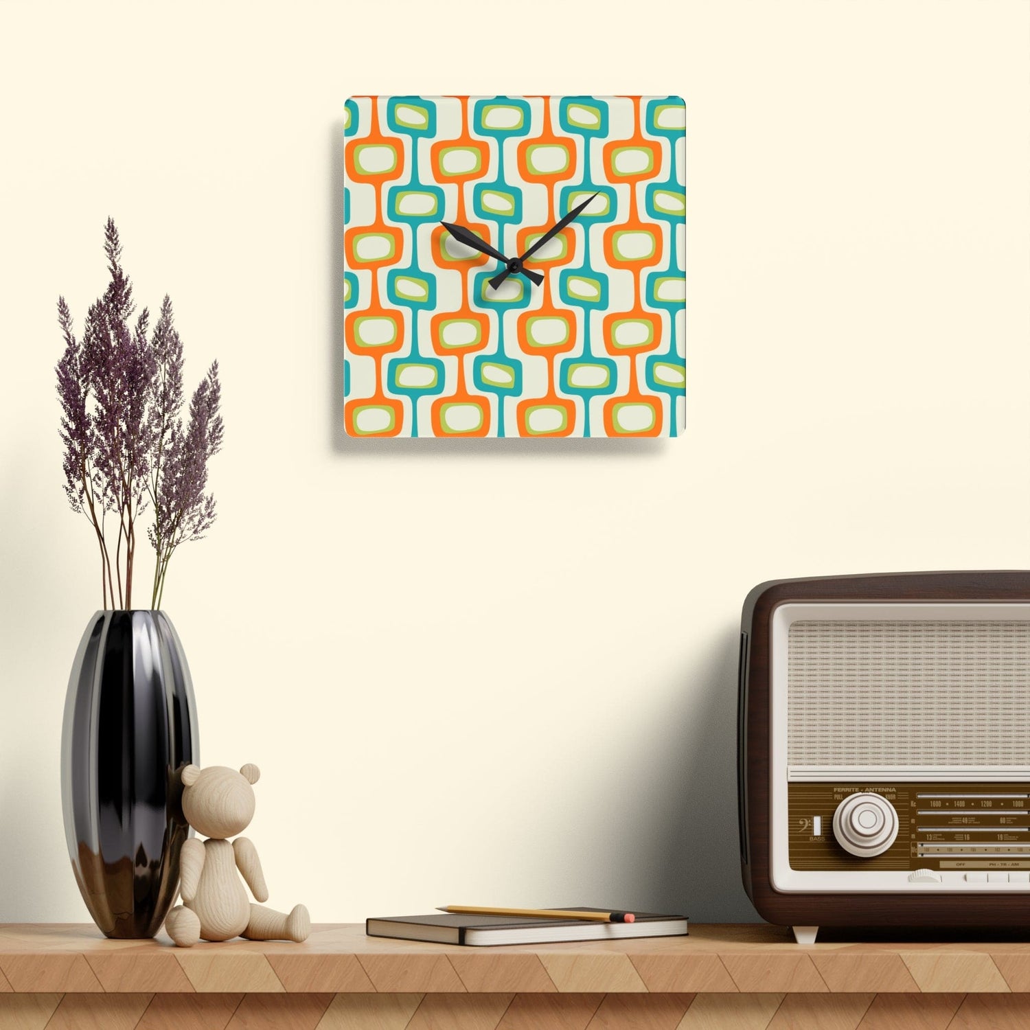 Mid Century Modern Atomic Googie Design Acrylic Wall Clock Home Decor 10.75&