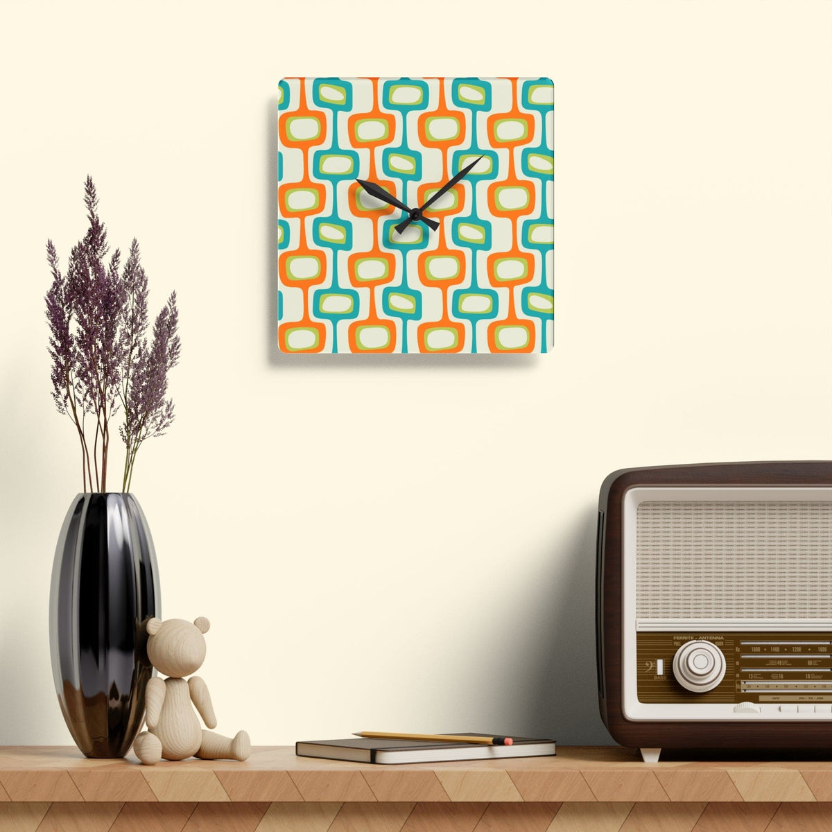 Mid Century Modern Atomic Googie Design Acrylic Wall Clock Home Decor 10.75'' × 10.75'' (Square)