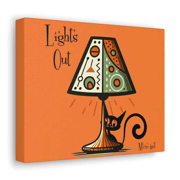 Atomic Cat Kitschy Art, Orange Mid Century Modern Wall Art, Lights Out, Modern Retro Art