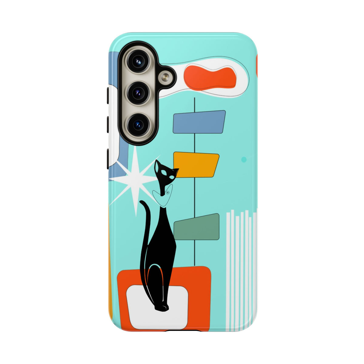 Atomic Cat, Mid Mod Aqua Blue, Geometric, Samsung, Google Pixel, Apple iPhone Tough Cases