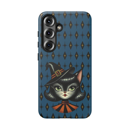 Vintage Halloween Black Cat Sexy Sexton Mid Century Modern Blue Tough Phone Case