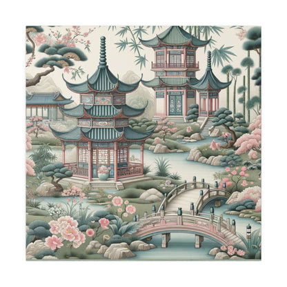 Chinoiserie Wall Art, Pagodas, Rivers, Pastel Southern Elegance Wall Art Matte Canvas