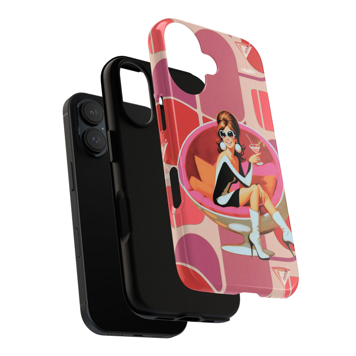 Mid Mod 60s Mod Gal, Kick Back Enjoy, Retro Chic Phone Case with Cocktail Design