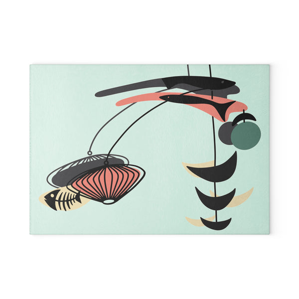 Atomic Mid Century Modern Fish Art, Modern Abstract Glass Cutting Board - Stylish Kitchen Decor