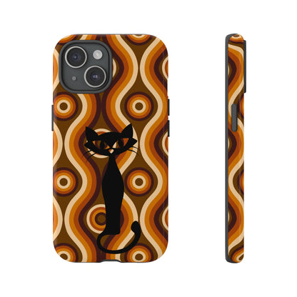Retro Phone Case, Groovy Brown, Atomic Kitsch Cat Tough Smart Phone Cases