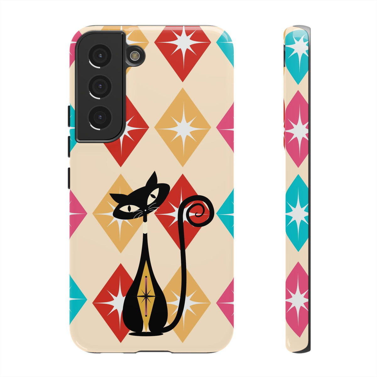 Mid Century Modern Atomic Cat, Atomic 50s Diamonds Retro Phone Tough Cases