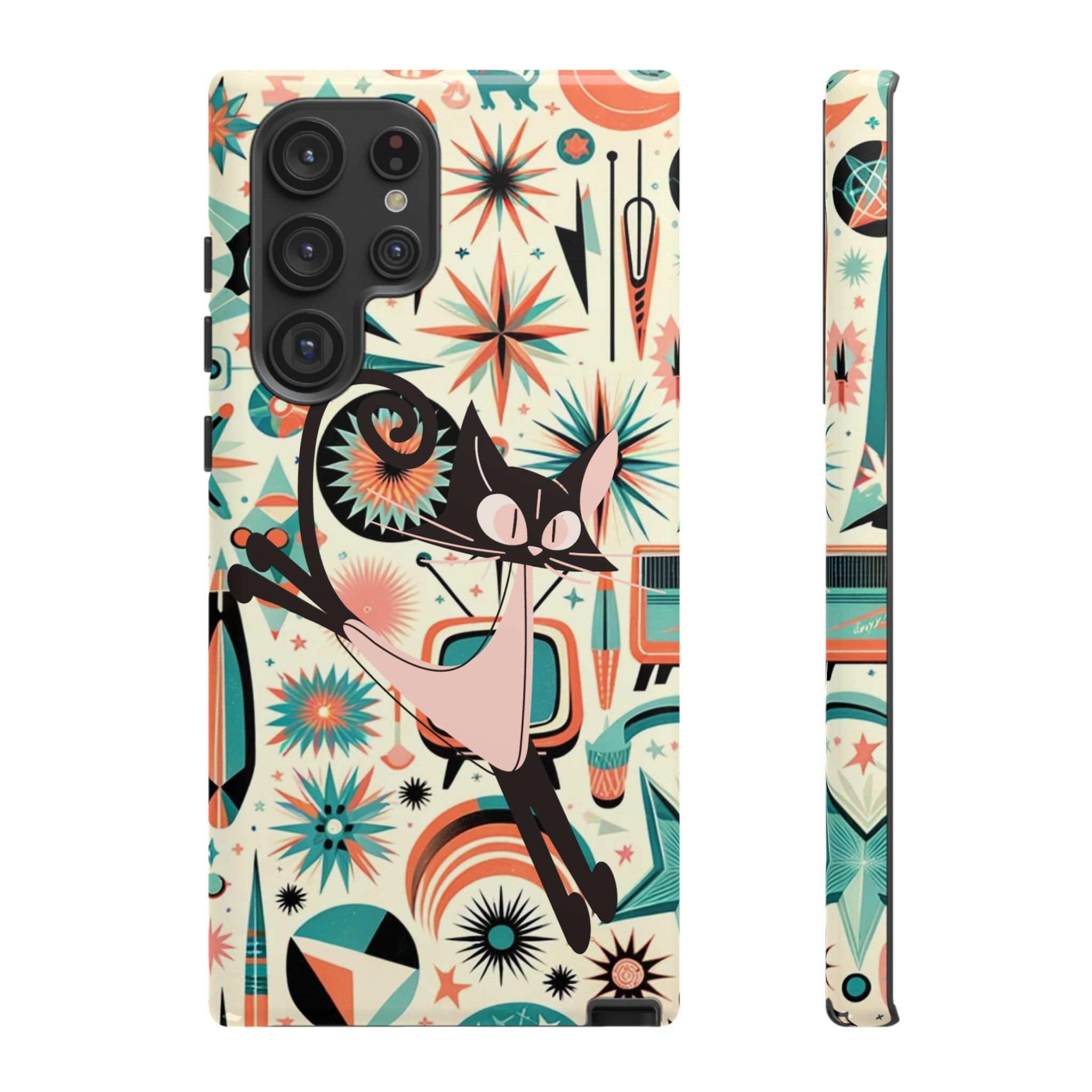 Atomic Kitty Boomerang Space Kitty Mid Century Modern Samsung, Smart Phone, Tough Cases