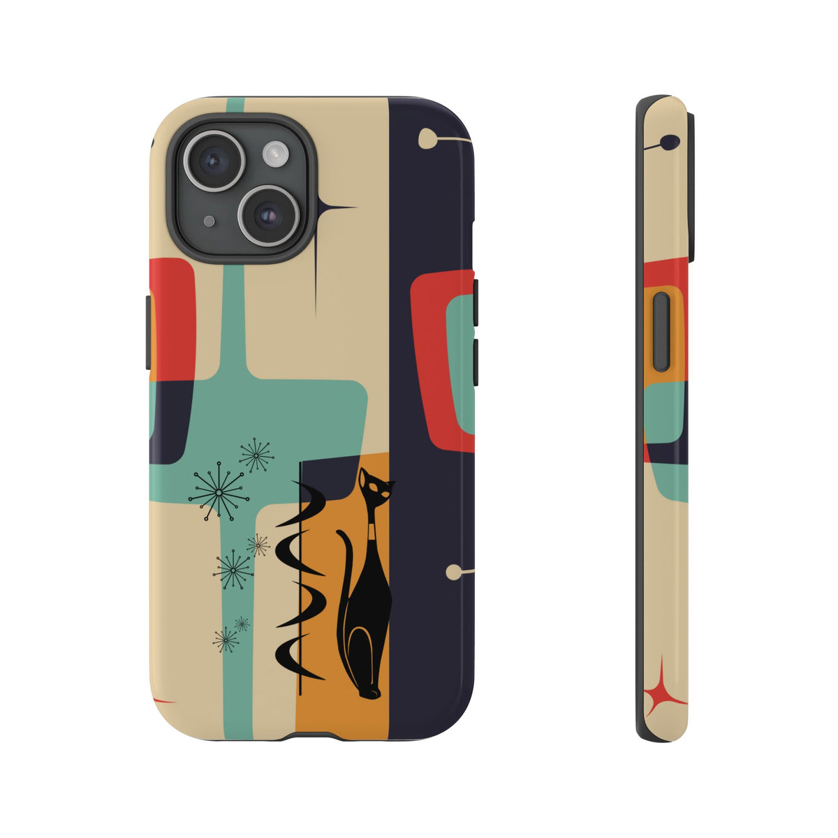 Mid Century Modern, Geometric, Atomic Cat Groovy Smart Phones Tough Phone Cases