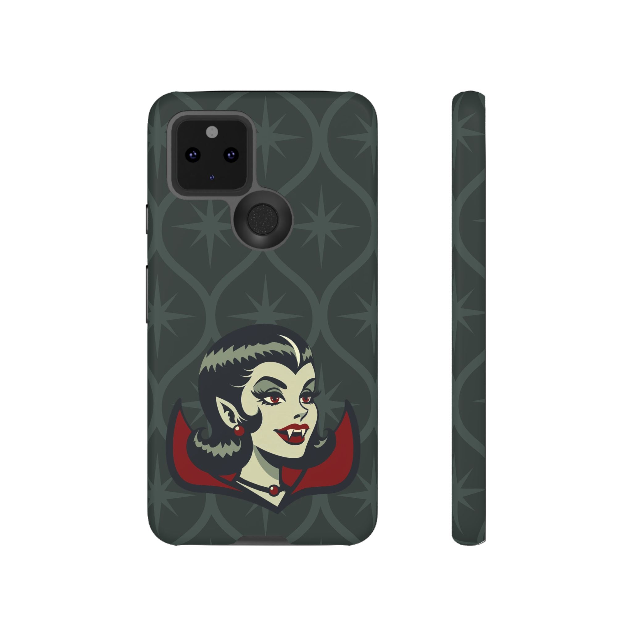 Vampire Dracula Girl Halloween Goth Horror Buff MCM Green Tough Phone Case - Mid Century Modern Gal