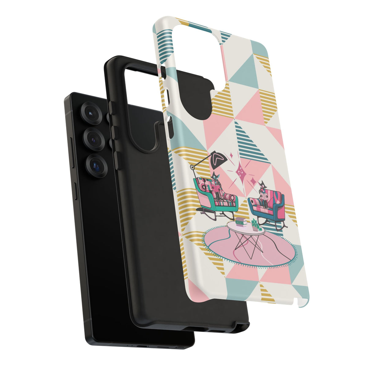 Atomic Cats Reading, Book Talk, Book Lover, Retro Chic Phone Case with Retro Vibe - Cozy Living Room Design