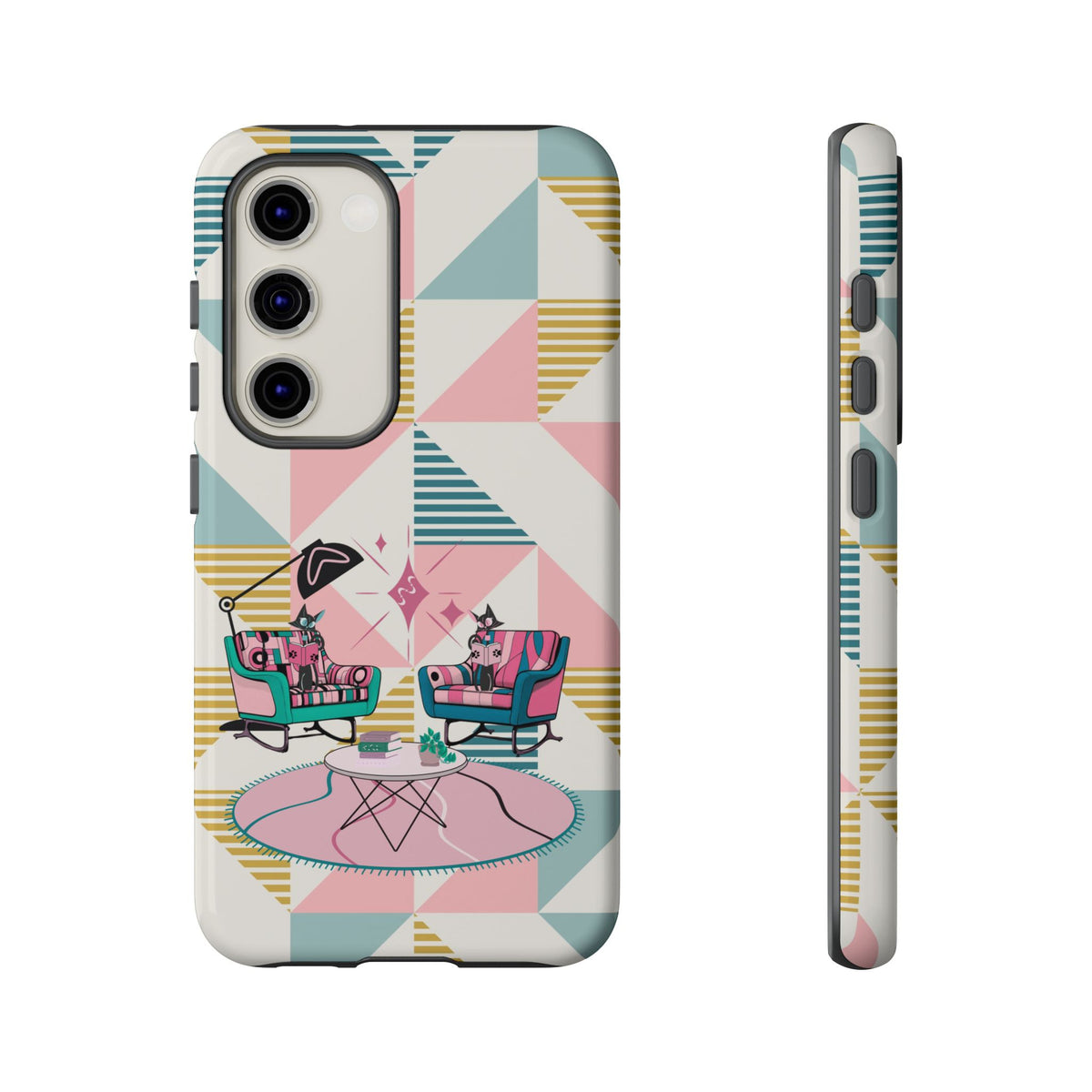 Atomic Cats Reading, Book Talk, Book Lover, Retro Chic Phone Case with Retro Vibe - Cozy Living Room Design
