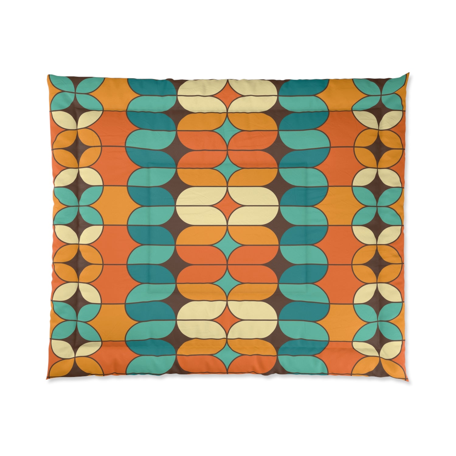 Mid Century Modern Bold And Beautiful Retro Orange, Chocolate Brown, Cream Teal Blue King Size Comforter - Mid Century Modern Gal