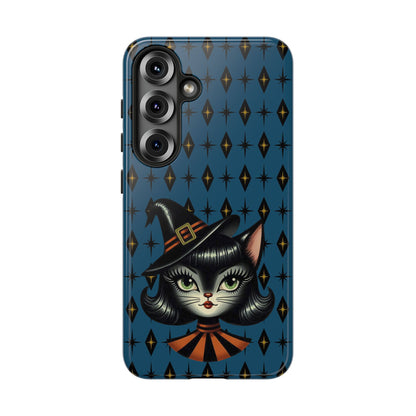 Vintage Halloween Black Cat Sexy Sexton Mid Century Modern Blue Tough Phone Case