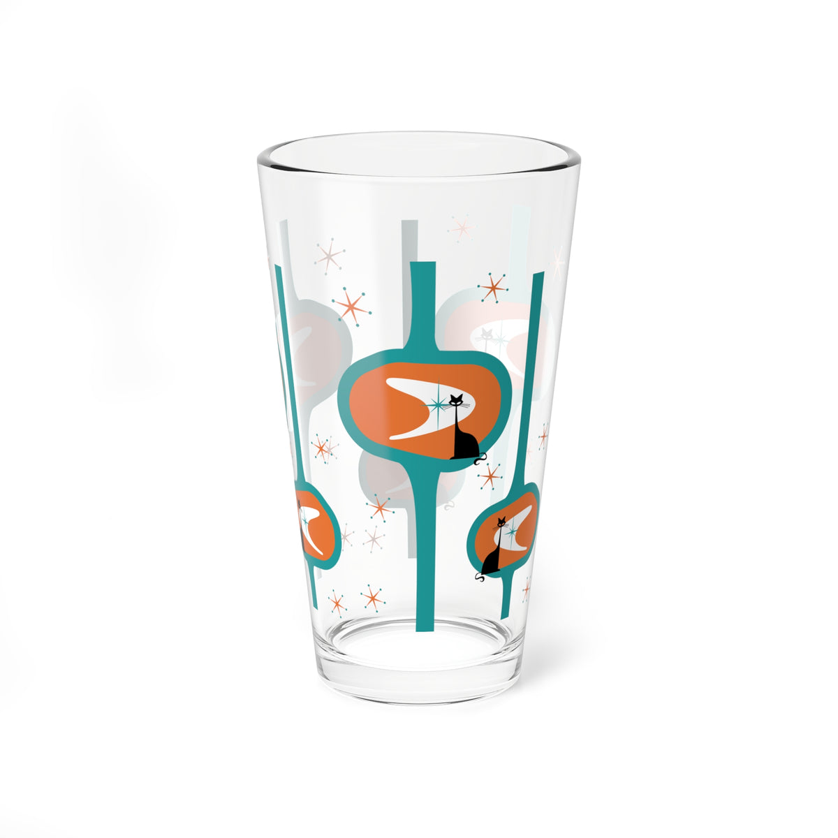 Atomic Cat Retro Mod Barware, Orange, Teal MCM Kitschy Mod 50s Inspired Glassware - Mid Century Modern Gal
