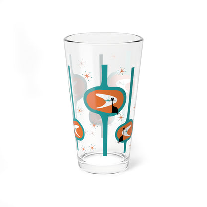 Atomic Cat Retro Mod Barware, Orange, Teal MCM Kitschy Mod 50s Inspired Glassware