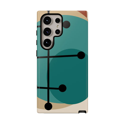 Mid Century Mod, Geometric, Retro Beige Teal Blue, Smart Phones Tough Phone Cases