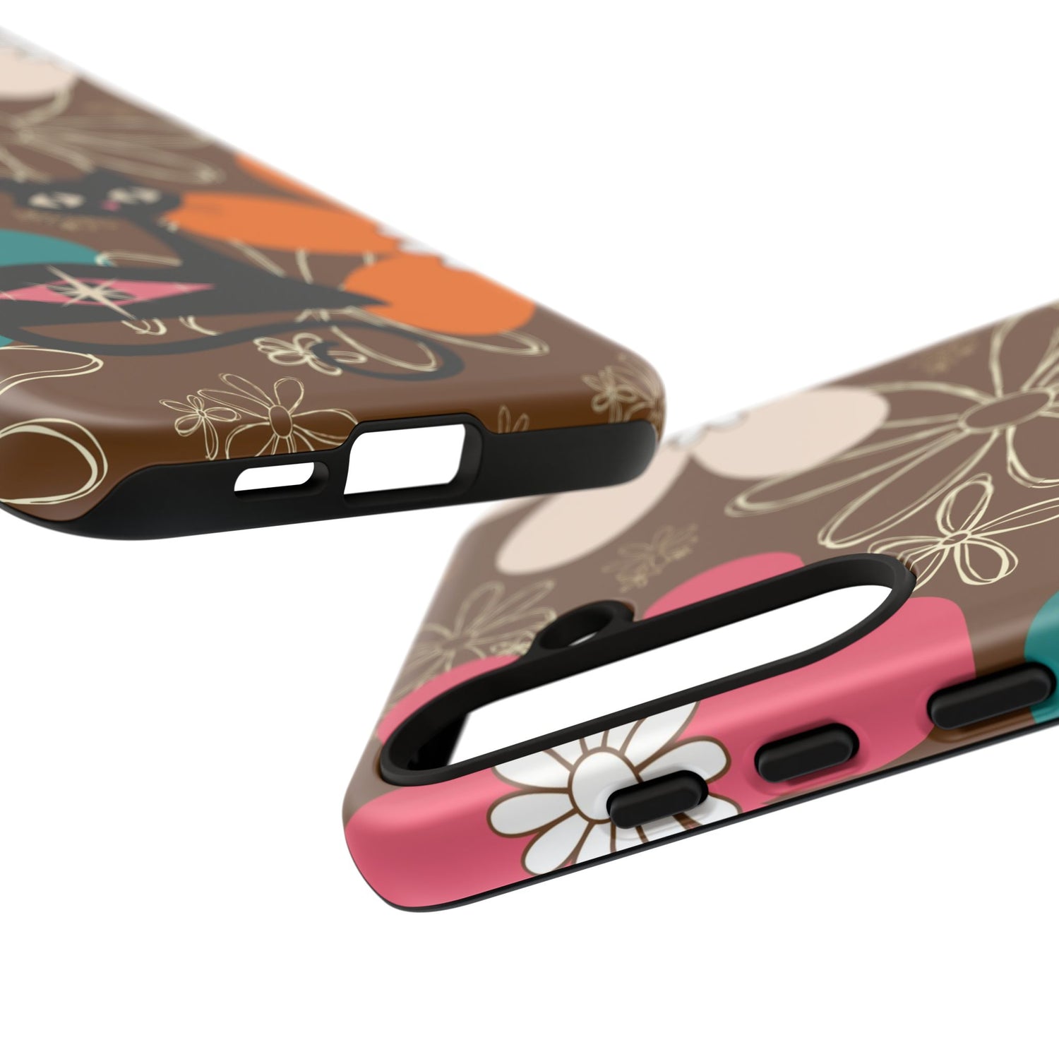 Atomic Cat Retro 70s Vibe Flower Power Tough Cases: Cute Floral and Cat Phone Case for Cat Lovers