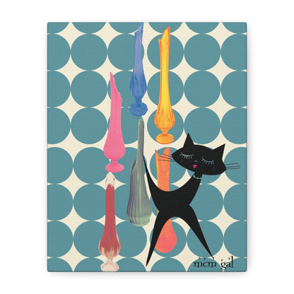 Mid Century Modern Wall Art, MCM Swung Glass Whimsical Cat Artwork Canvas - Mid Century Modern Gal