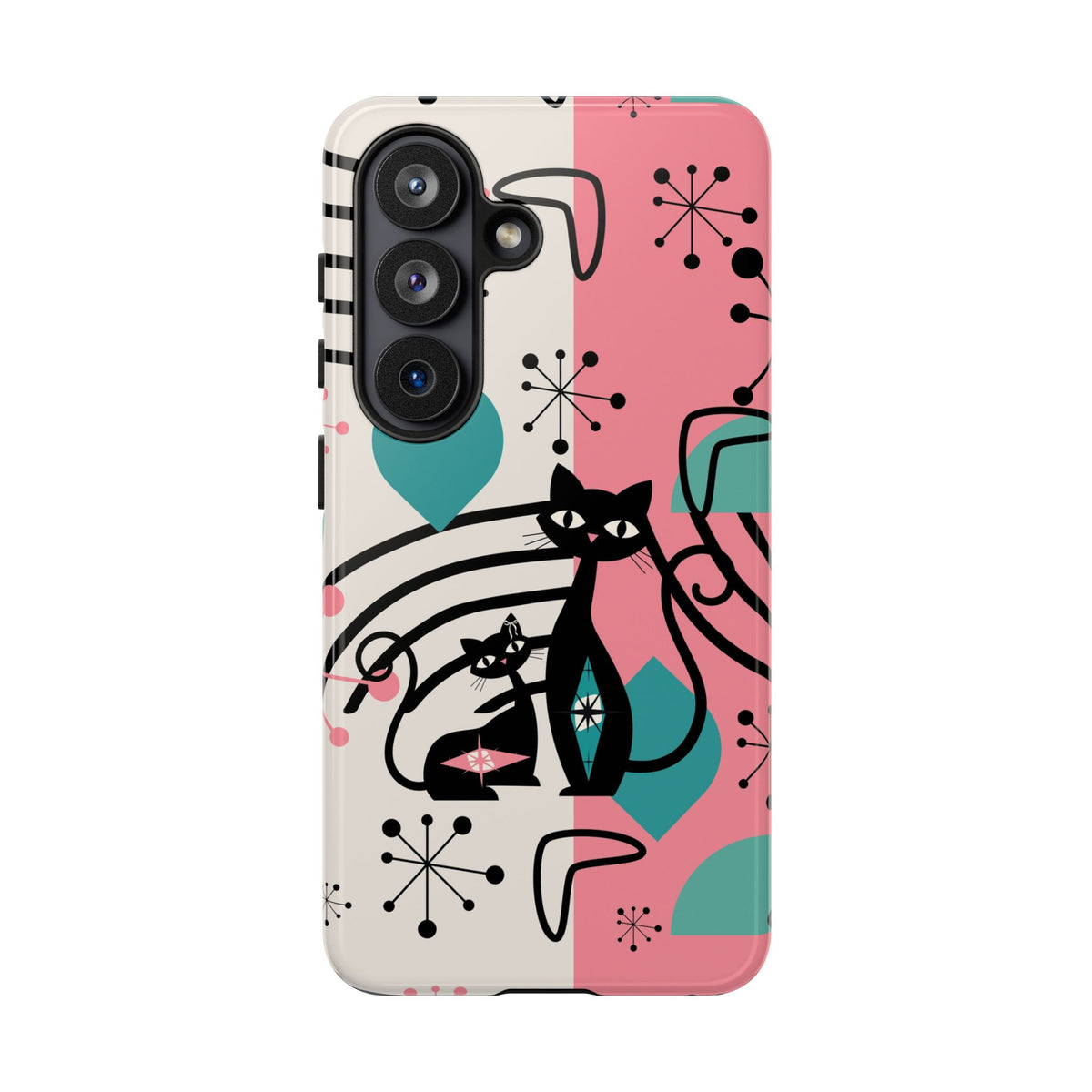 Mid Mod Atomic Cat Boomerang Starburst, Pink, Black Kitschy Stylish Cat Phone Case: Modern Design for Cat Lovers