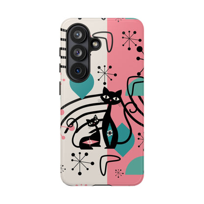 Mid Mod Atomic Cat Boomerang Starburst, Pink, Black Kitschy Stylish Cat Phone Case: Modern Design for Cat Lovers