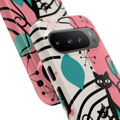 Mid Mod Atomic Cat Boomerang Starburst, Pink, Black Kitschy Stylish Cat Phone Case: Modern Design for Cat Lovers
