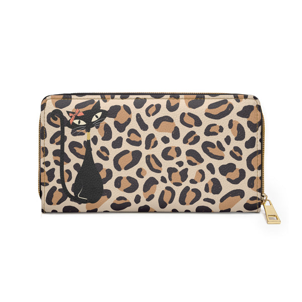 1950s Jungle Print Atomic Cat Mid Mod Zipper Wallet