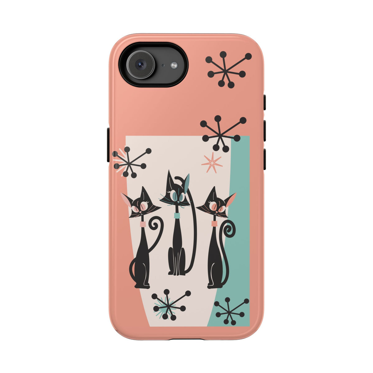 Atomic Cat Mid Mod Coral Aqua Blue Starburst Kitschy Fun Chic Samsung, Smart Phones Tough Cases